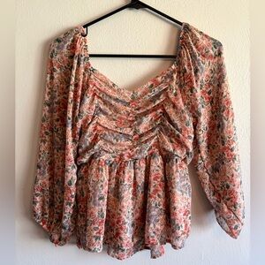 American Eagle Long Sleeve Floral Pink Top